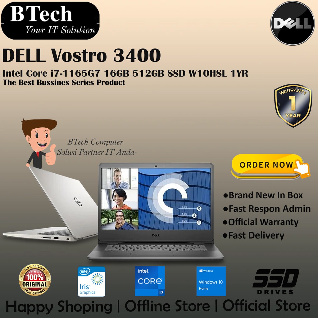 DELL Vostro 3400 14" Intel Core i7-1165G7 16GB 512GB SSD W10HSL 1YR