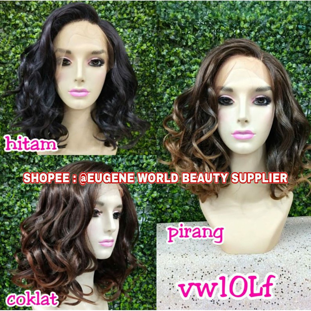 RAMBUT PALSU FRONT LACE WIG WANITA PENDEK CURLY CURLI KERITING WIG WANITA KOREA NATURAL 10LF