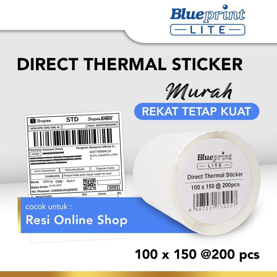 Blueprint Lite Direct Thermal Sticker 100 x 150 mm isi 200 Stiker Label A6 Online Shop Barcode