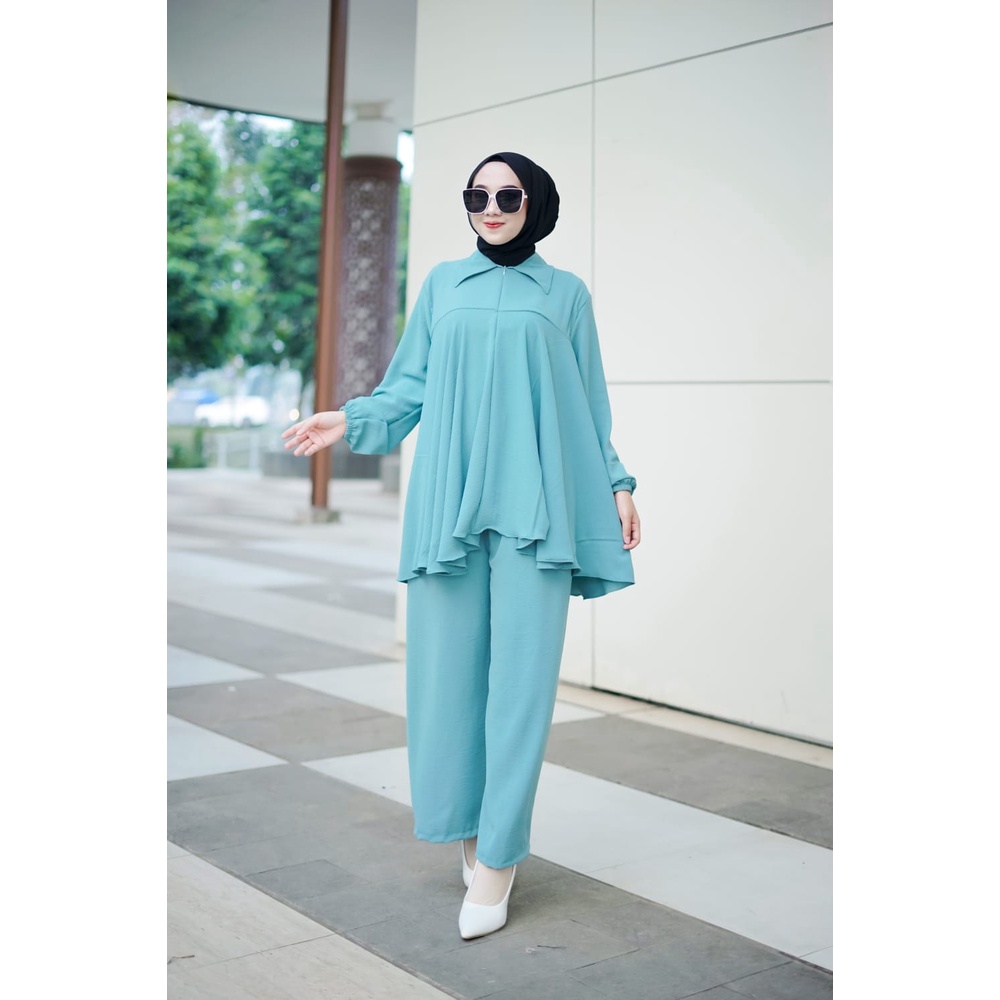 Zivia One Set - Setelan Crinkle Airflow Polos Standar Resleting depan / Setcel polos crinkle / One s