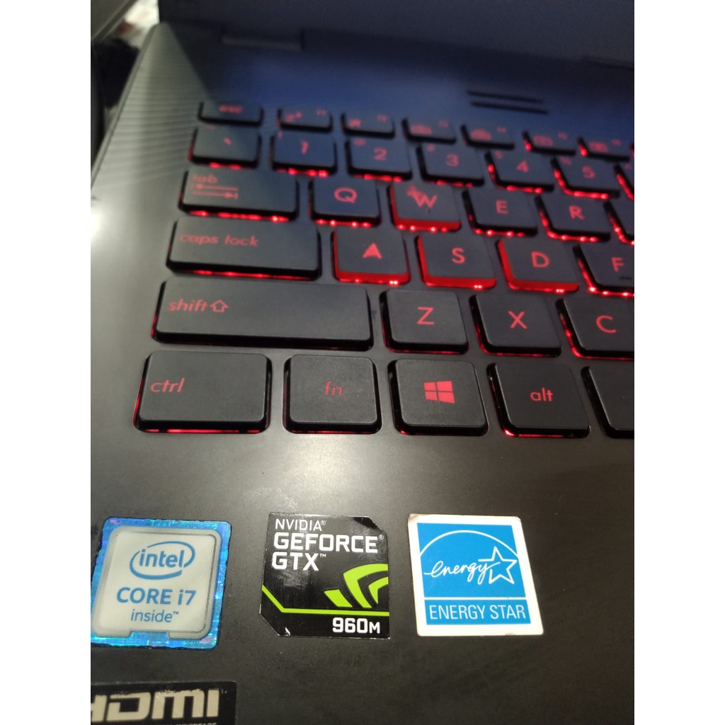 Laptop Leptop Second Seken gaming ASUS ROG GL552VW Core i7 VGA NVIDIA 960M 4GB HDD 1TB RAM 8GB KEYBOARD BACKLIGHT FULL SET LIKE NEW