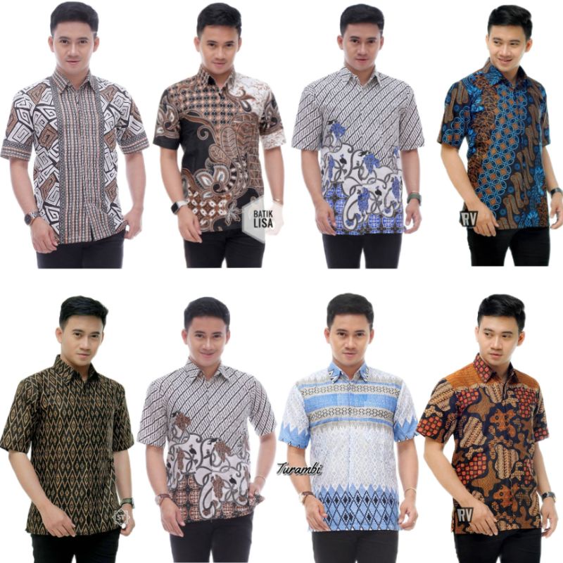 BSWART Batik HRB026 kenongo Hem Pendek anjani biru Pekalongan M L XL Batik Pria MURAH Modern Grosir