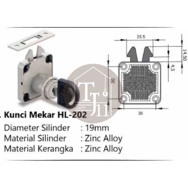 Kunci Mekar HUBEN HL-202 komplit 1 SET ll Kunci Laci Lemari HUBEN HL 202 ll Kunci Mekar