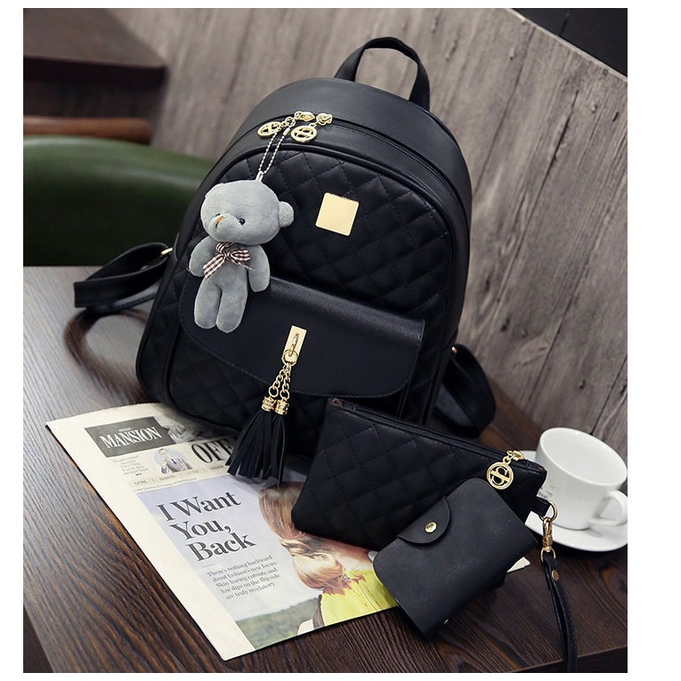 (E2430) TAS FASHION SET RANSEL WANITA MODIS KUALITAS PREMIUM IMPOR WARNA HITAM, COKLAT