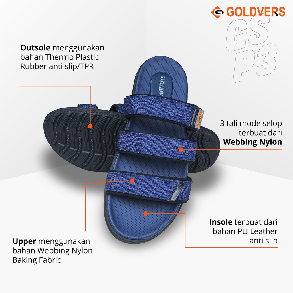 DISTRIBUTOR TAS Sandal Pria Original GOLDVERS Sandal Casual Pria Kekinian Sandal Slop Pria outdoor