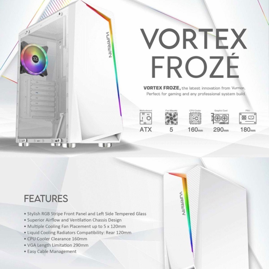 Vurrion Vortex / Vortex Froze - ATX Tempered Glass RGB Include 1 Fan