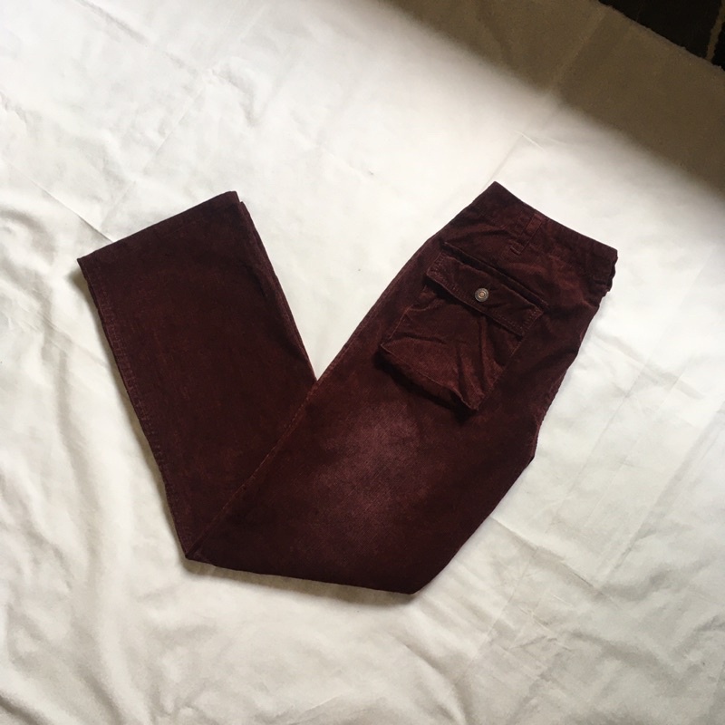 CELANA FATIGUE PANTS CORDUROY CELANA PANJANG PRIA CORDUROY MERAH MAROON SECOND ORIGINAL (SIZE 33)
