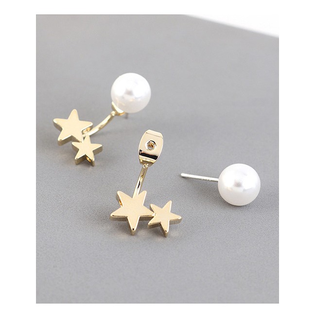 LRC Anting tusuk Fashion Golden Gold-plated Pearl Star Earrings Y63307