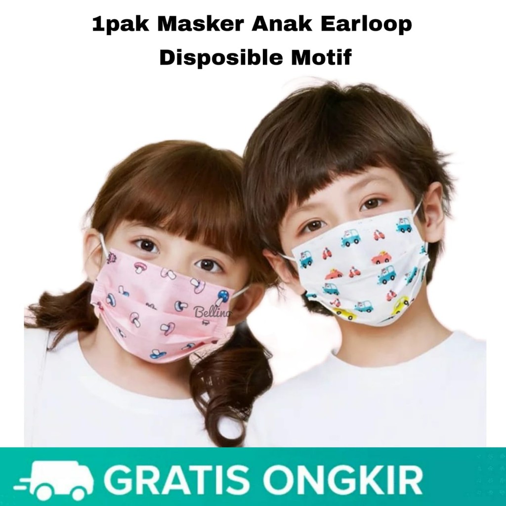 1bungkus Isi 10pcs Masker Anak Earloop Disposible Mask Motif Lucu Masker Tali Kuping Anak Motif