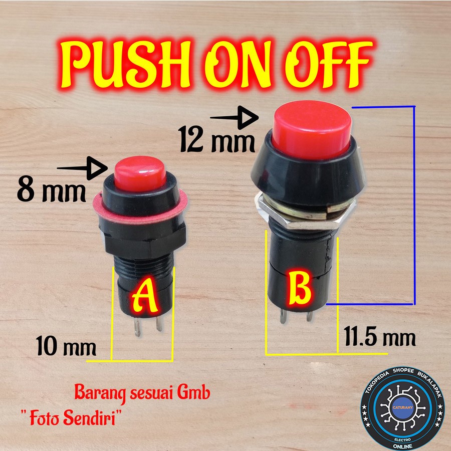 Tombol Push on off button merah A 8 mm B 12 mm saklar push button saklar