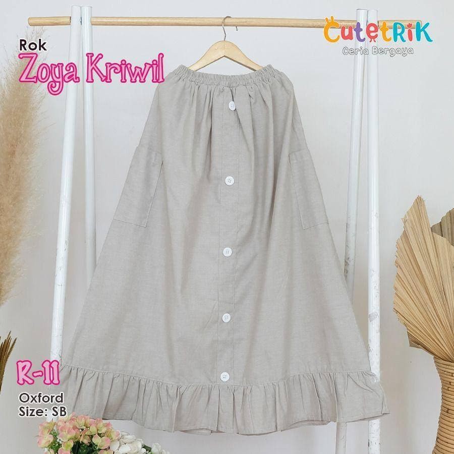 ROK ZOYA KRIWIL MERK CUTETRIK USIA 8-12 TAHUN BERWARNA COKLAT SUSU BERBAHAN OXFORD