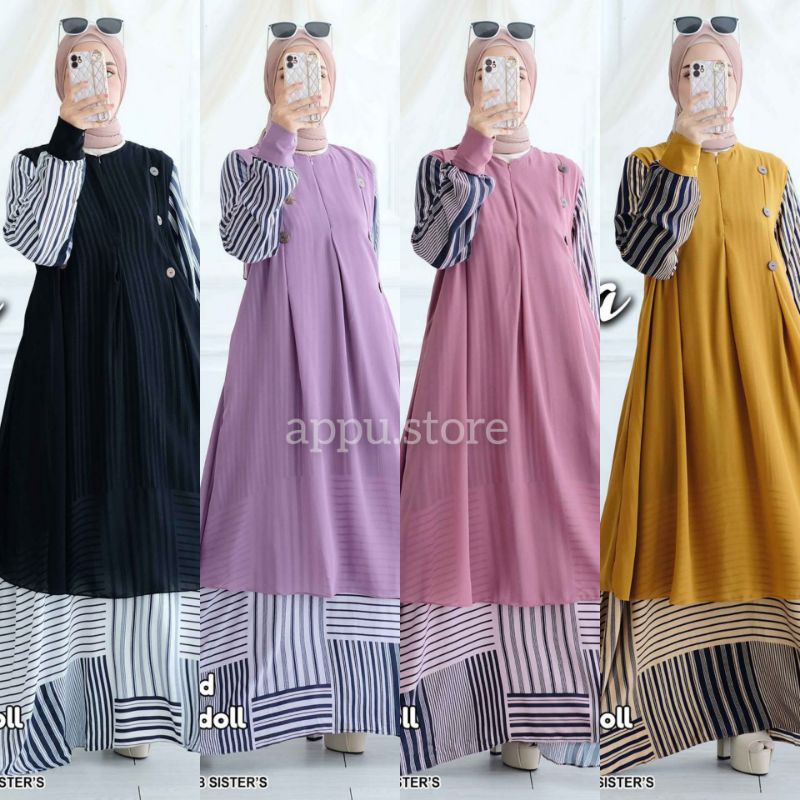 DARA DRESS HIJAB SISTERS | MAXI DRESS JUMBO RAYON PREMIUM MOTIF POLKADOT POLOS GARIS SALUR STRIPE CA
