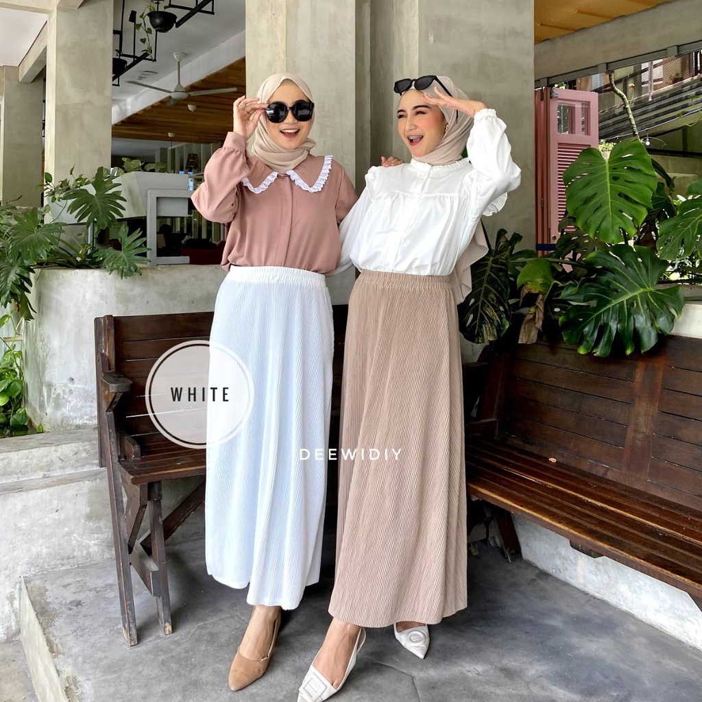 ROK KERJA WANITA / ROK A-LINE PLISKET LIDI / BISA UNTUK FORMAL CASUAL / NESA PLEATS SKIRT DEEWIDIY-WHITE