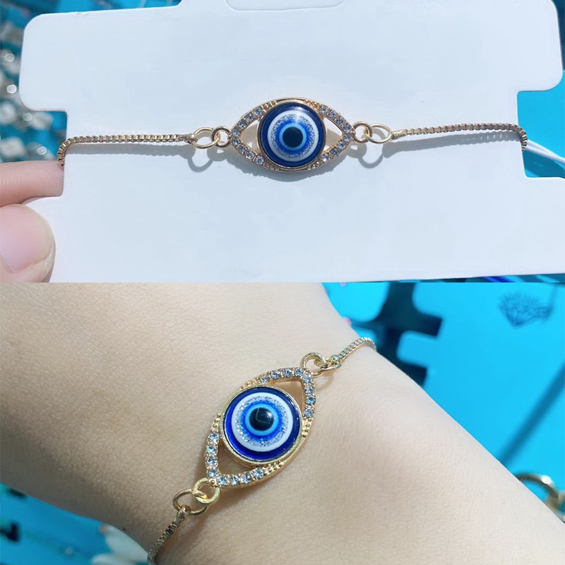 Gelang Tangan Keberuntungan Desain Mata Iblis hollow Hias Berlian Untuk Pria / Wanita