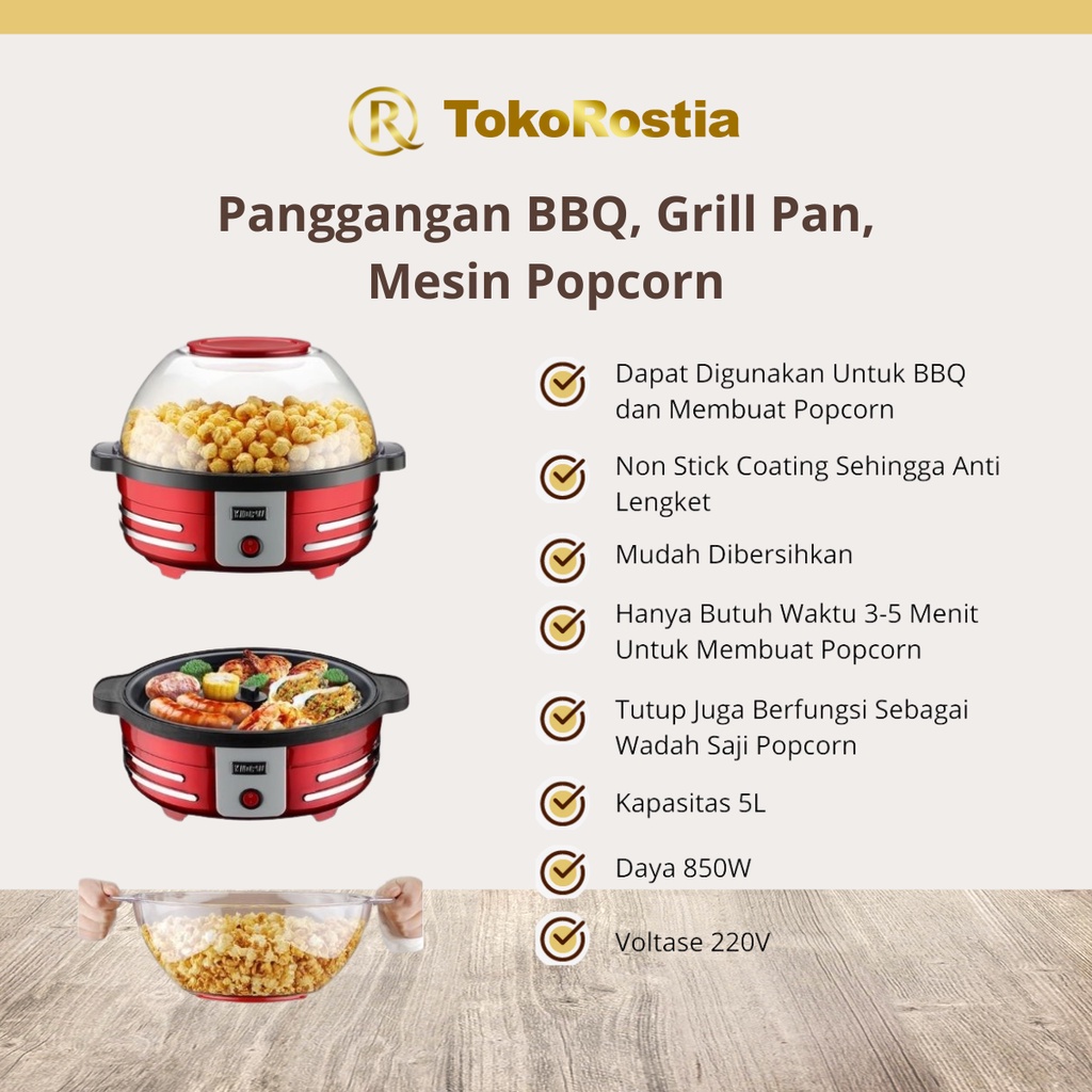 Mesin Popcorn Panggangan BBQ dan Grill Pan  2 in 1