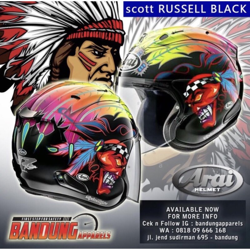 Helm Motor Half face Arai VZ Ram Scott Russell original Arai Japan SNI