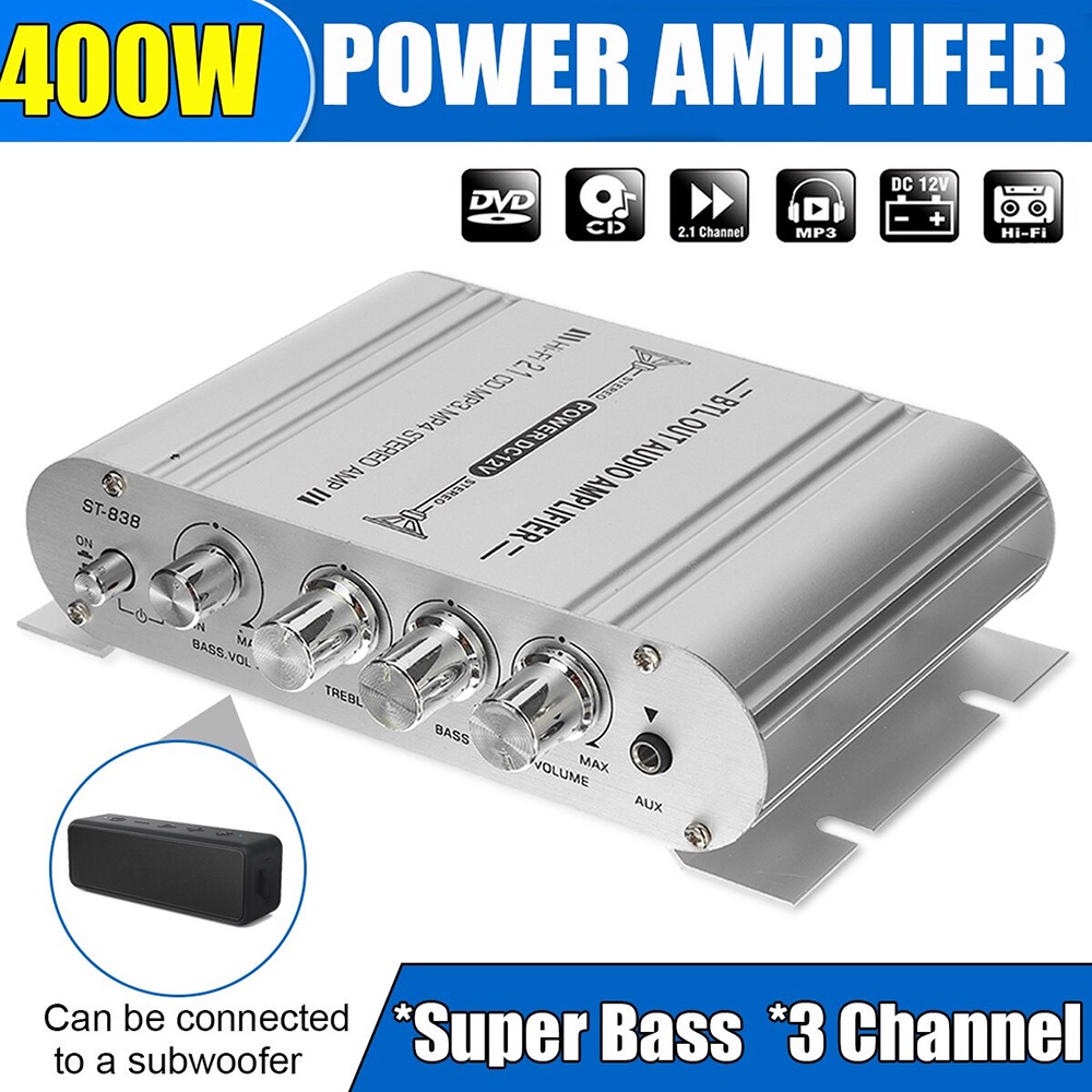 Amplifier Sterero Treble Bass Booster - ST-838 - Silver