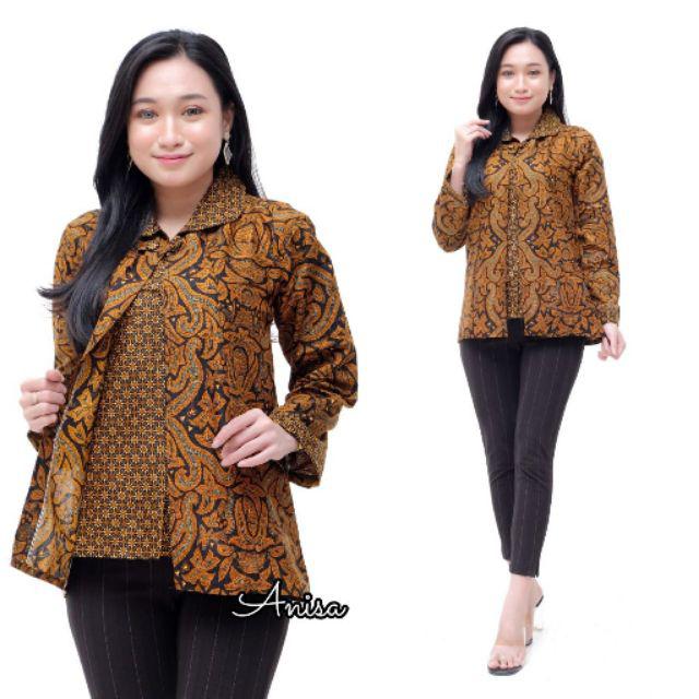 tey-17 Batik wanita ASJ SA HRB026 Kenongo Kemeja Tosca Pendek-Sogan