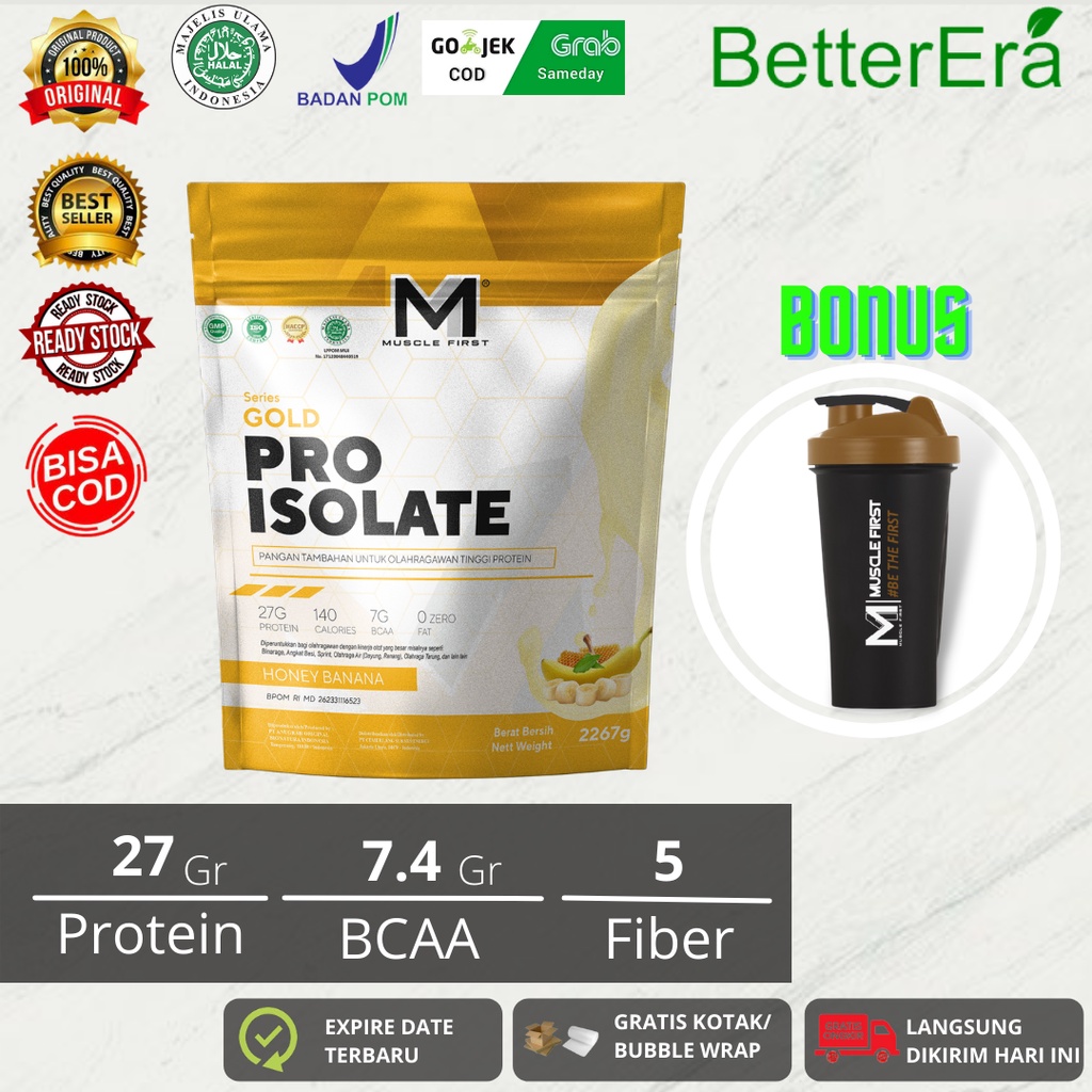 Muscle First Gold Pro Isolate Whey Protein 5LBS -M1 Rasa Honey Banana FREE Shaker