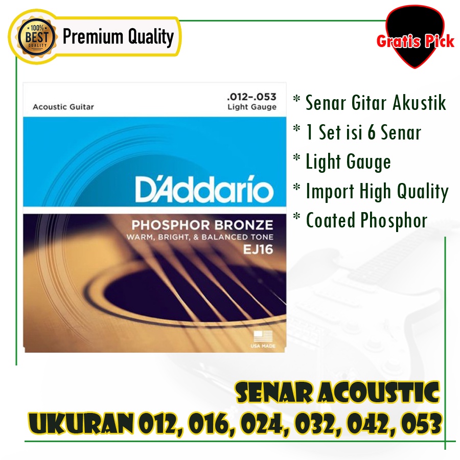 Senar GItar AKustik DAddario 012-053 / D'Addario Phosphor Bronze EJ16