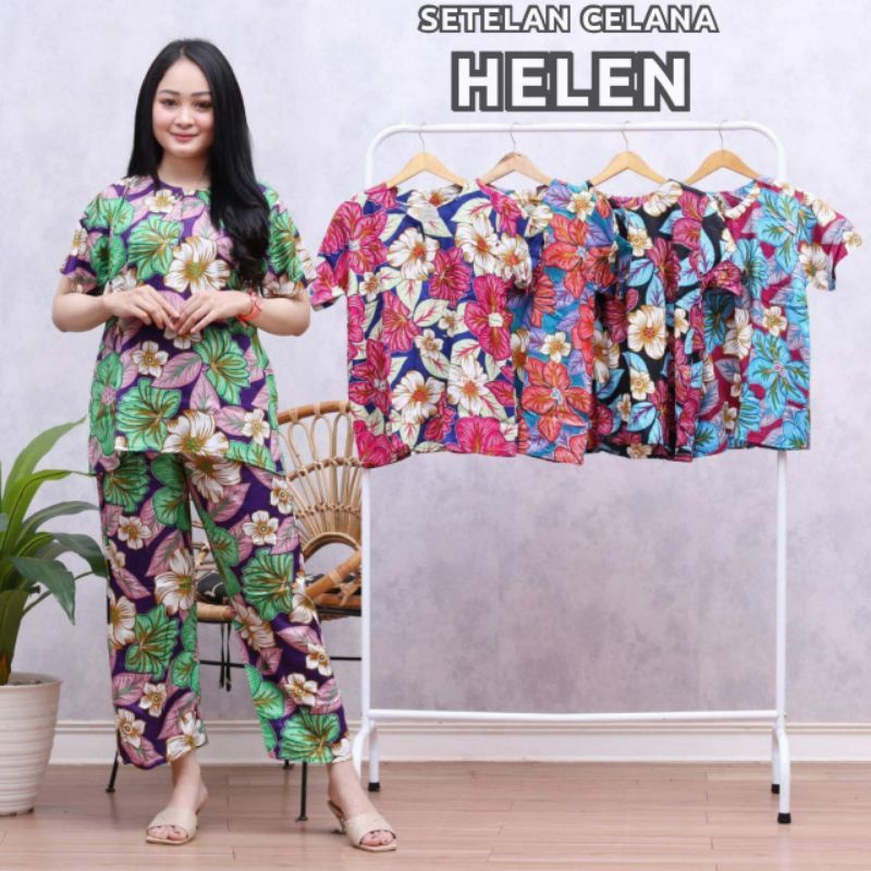 SETELAN CELANA PANJANG LD 100 KANCING DEPAN BAHAN SANTUNG RAYON ADEM BERKUALITAS.