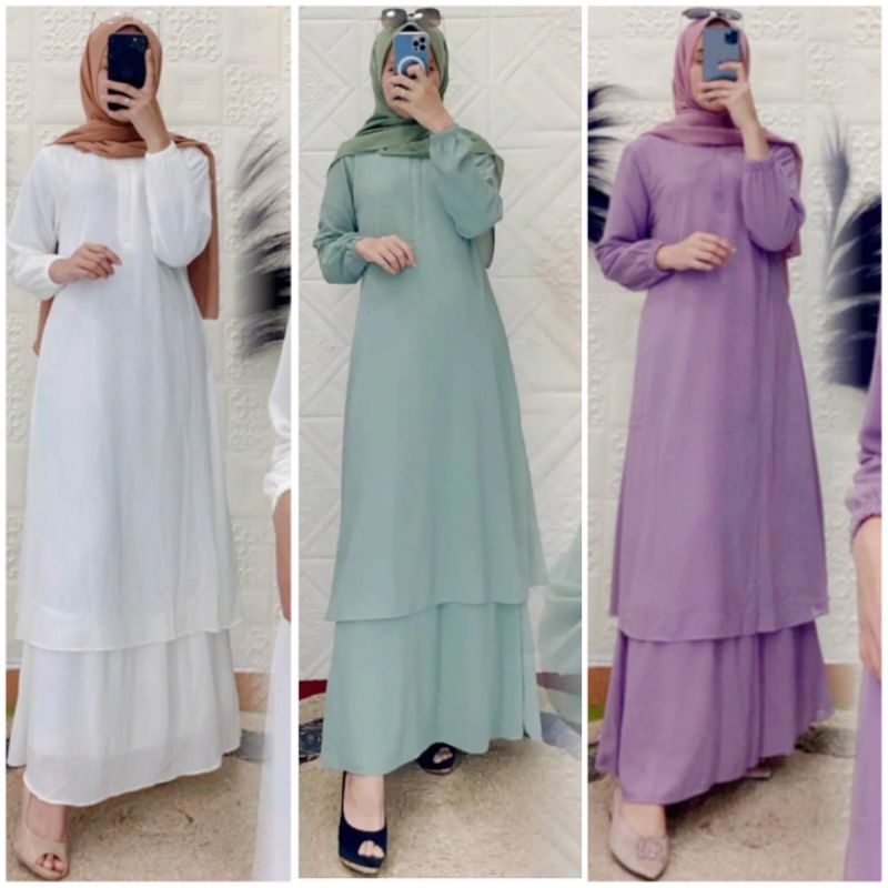Gamis Malaysia Polos Busui by Famys | bahan Ceruty Babydoll | Gamis Lilac | Gamis Pekanbaru