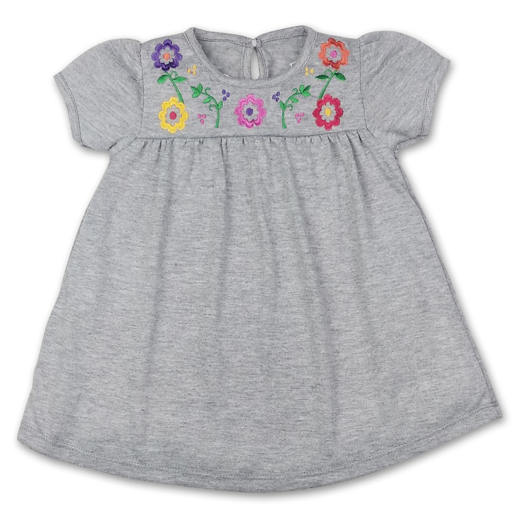 Bearhug Dress Anak Perempuan Emboridery XDD P1 Lengan Pendek 6-18M-Abu Muda P1-XDD405B
