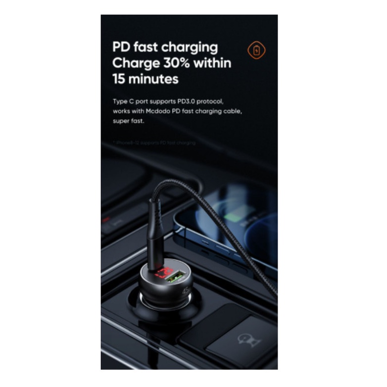 MCDODO CC-7030 Car Charger Mobil FAST Charging Dual Port 45W QC4.0 PD