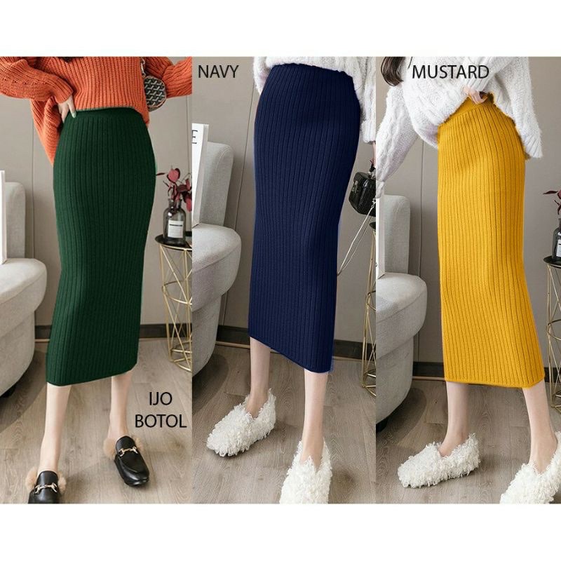 Rib midi rajut skirt / rok midi rajut korea R70