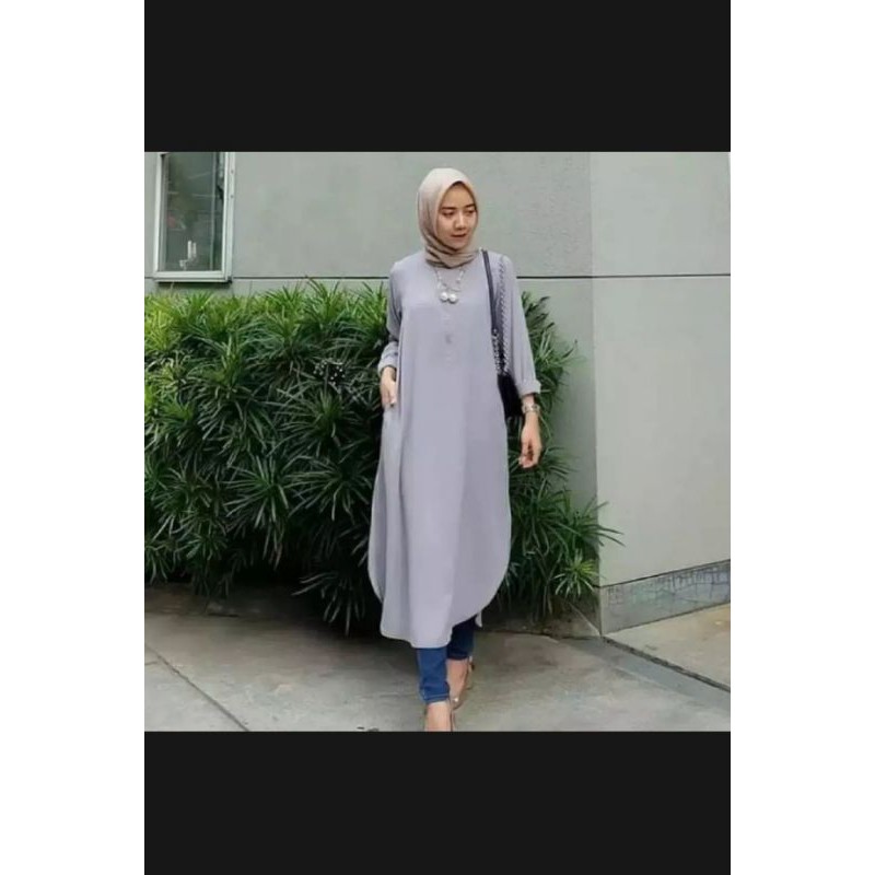 Midi Tunik/ Tunik Polos Wanita/ Atasan Simple Wanita Muslim/ Bisa COD