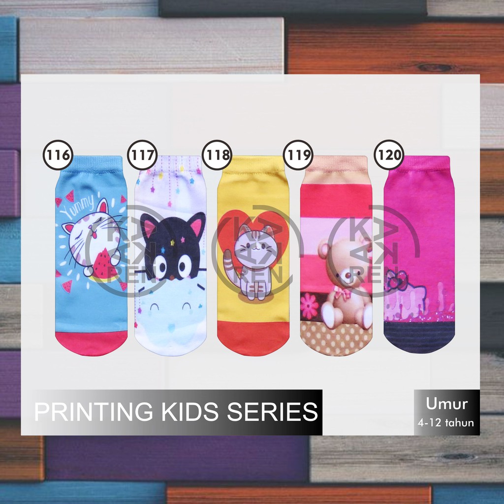 Kaos Kaki Printing Anak Karakter Frozen, Hello Kitty &amp; Bear G