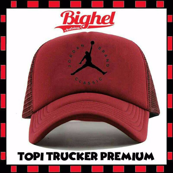 TOPI TRUCKER JORDAN MERAH MAROON K4 GO JEKIN SAJAH CUSSSS