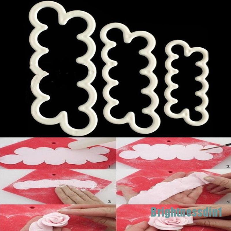 3pcs Cetakan Adonan Kue Fondant Desain Bunga Rose 3d Untuk Dekorasi