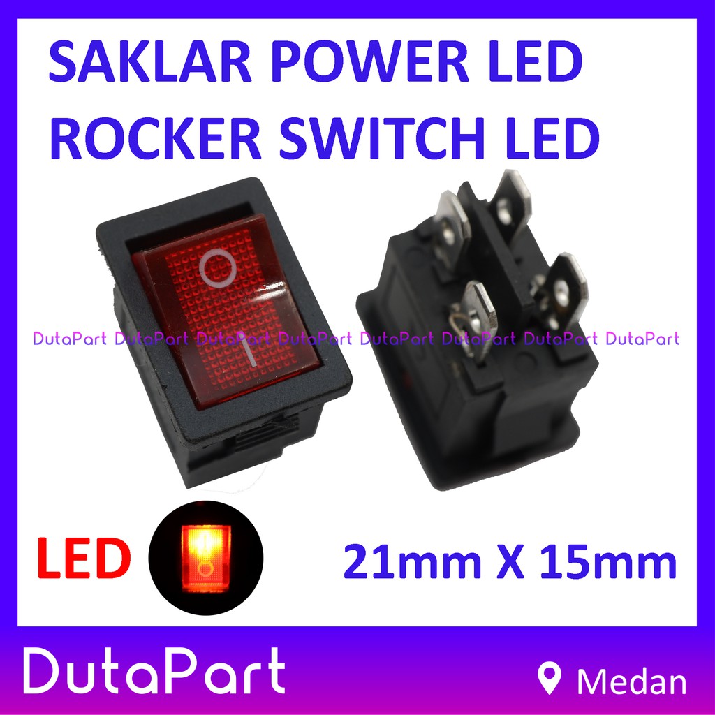 Saklar Power Rocker Switch LED ON OFF 21mm x 15mm 4 PIN Kaki 6A 250VAC