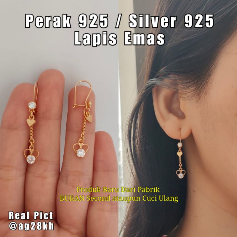 Anting Mas Perak Asli Silver 925 Lapis Mas Kuning anting rumbai Wanita Asli Perak 925 Gold
