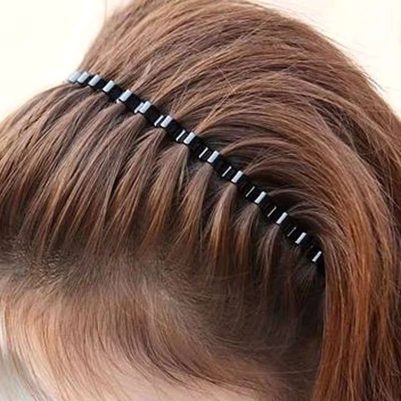 1 Pc Headband Flexible Model Spiral Gelombang Bahan Metal Warna Hitam Untuk Pria