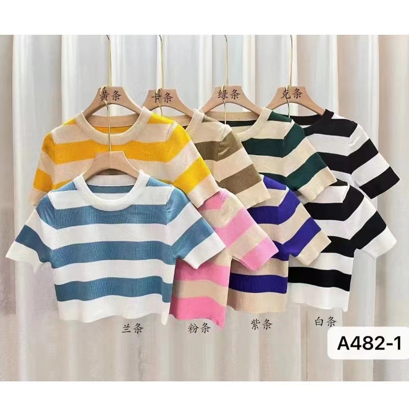 Yoona Crop Knit Top - Top Stripes Colour Knit Import TM ((A482-1)