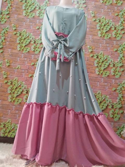 Gamis Annida wolfis mutiara rempel 2 warna serut Ruffle woolpeach dress muslim syari baju muslimah