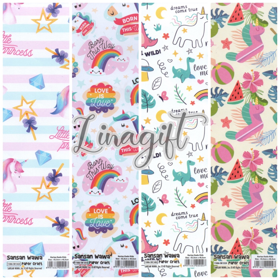 ( 5 Lembar ) FLAMINGO SANWA - KERTAS KADO ANIMAL ANGSA BEBEK - GIFT WRAP PAPER SANSAN WAWA HAPPY BIRTHDAY ULANG TAHUN FLAMENCO PINK TOSCA