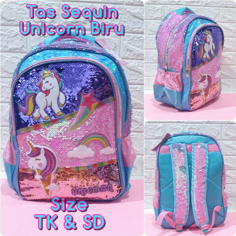 Tas Sekolah Anak SD dan TK Ransel Sequin LOL Unicorn Frozen Backpack Anak SD dan TK Anak Perempuan