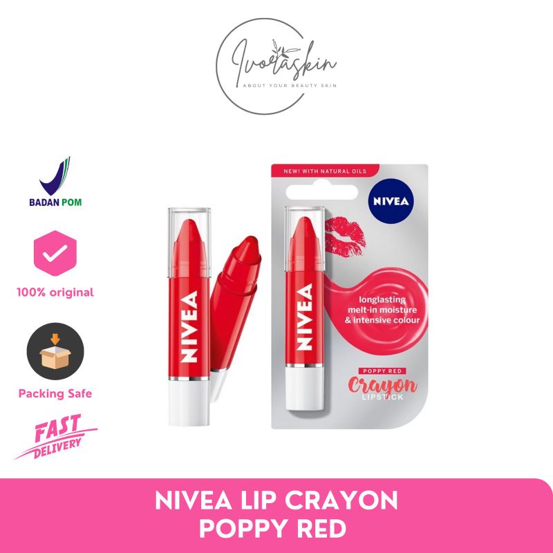 NIVEA LIP CRAYON POPPY RED MELEMBABKAN MOISTURIZER CARE