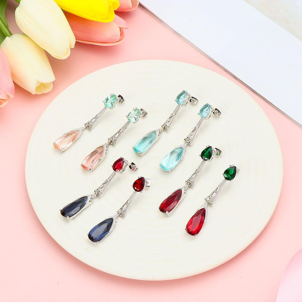 Anting Tetes Nanas Wanita Gadis Bling Perhiasan Pernikahan Aquamarine