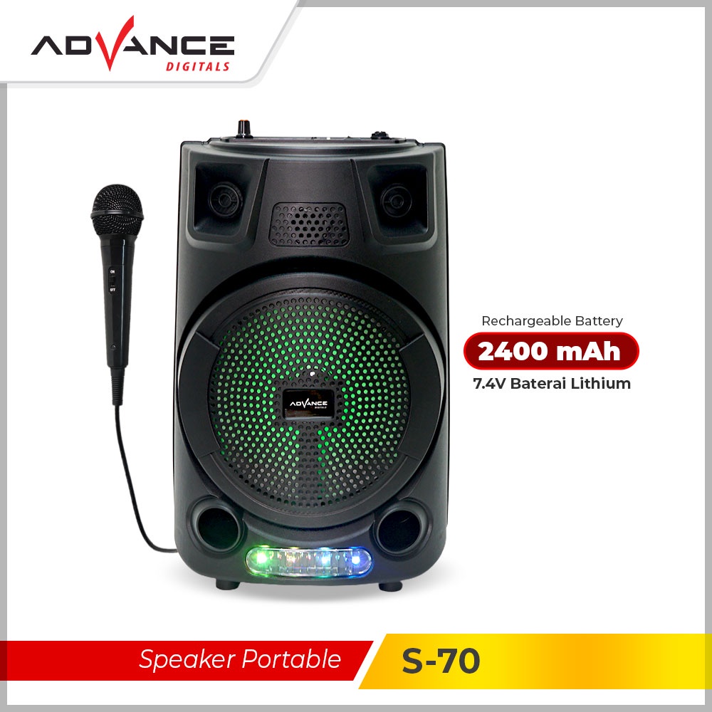 Speaker Bluetooth  Extra Bass Advance  S-70 Aktif Portable karaoke Bluetooth Gratis 1 Microphone Led Garansi