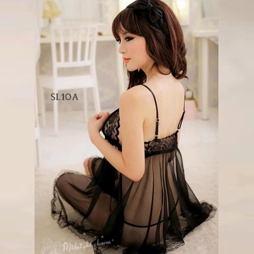 [BISA COD] BAJU TIDUR TRANSPARAN LINGERIE SEXY SLEEPWEAR LACE HITAM JUMBO XXL SL10A