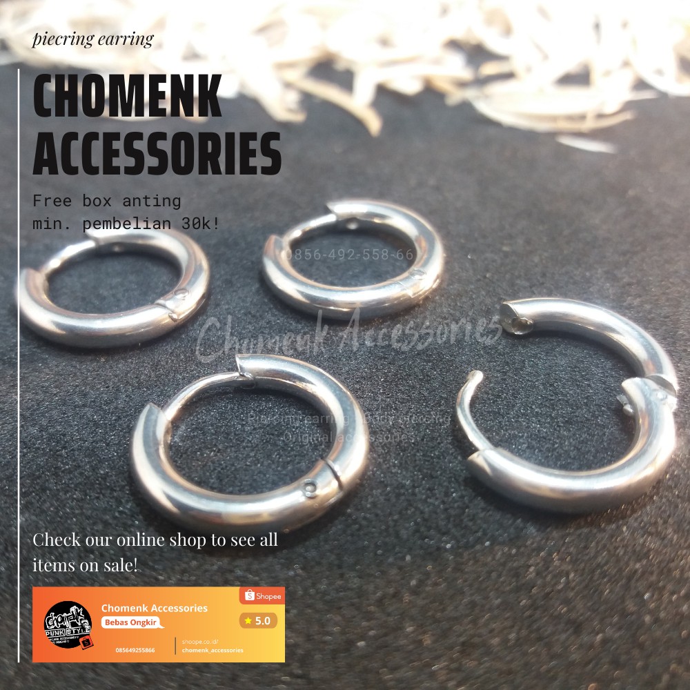 Piercing earring anting tindik barbel jepit silver titanium