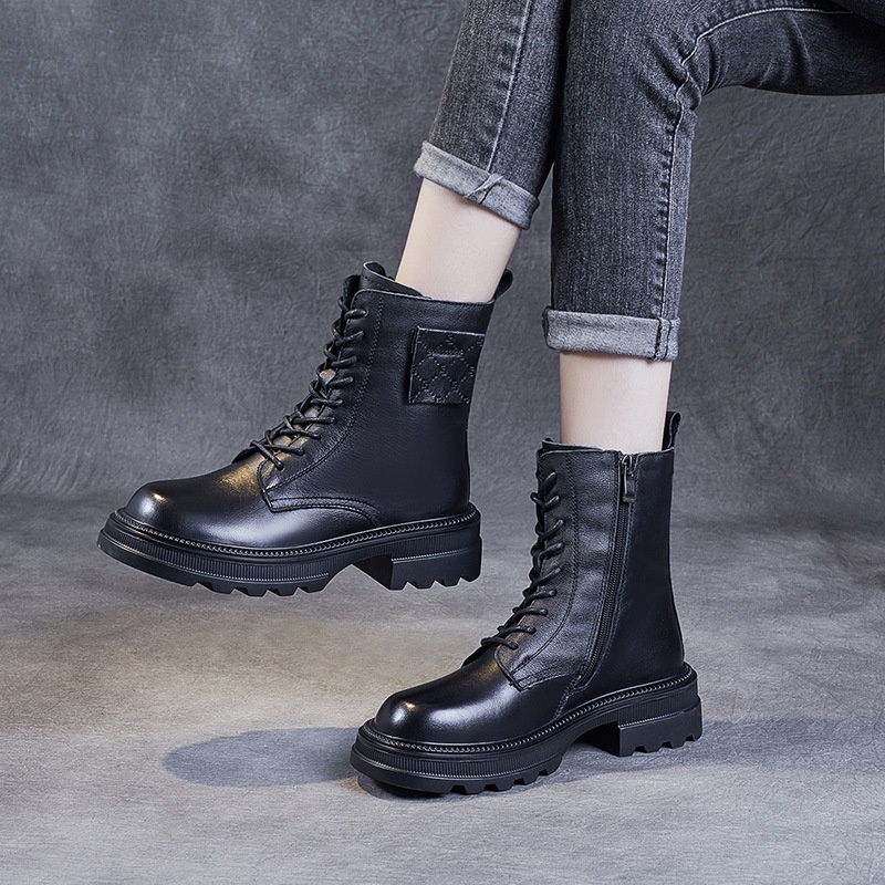 Sepatu Boot Kulit Wanita Branded Dr. Martens Boots Wanita Tebal Bawah 2021     Pertama Lapisan Kulit