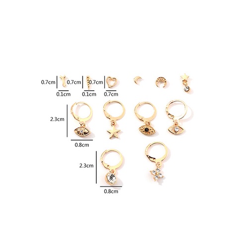 LRC Anting Set Fashion Golden Pendant Eye Stud Earrings Set With Diamonds K01076