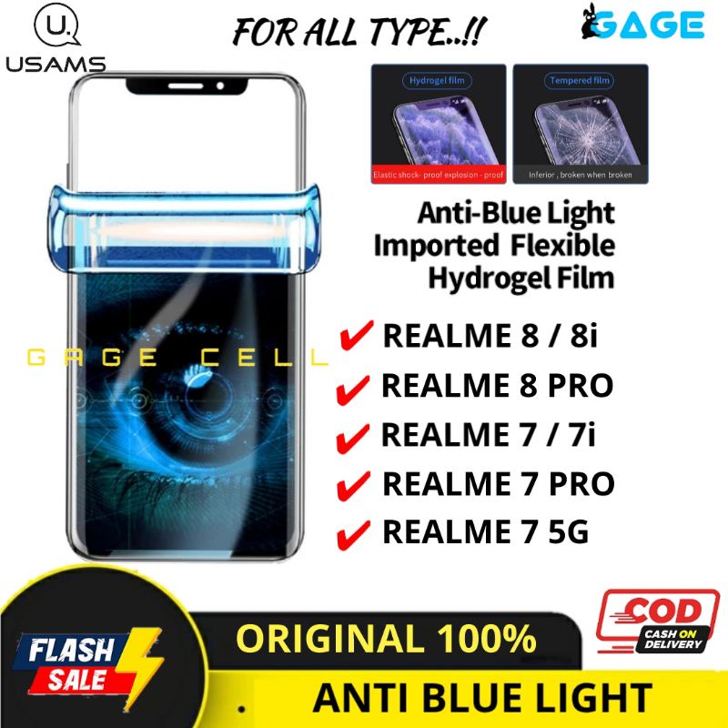 USAMS - HYDROGEL ANTI GORES BLUE LIGHT REALME 8 8i 7 7i PRO 5G FULL LAYAR RADIASI SCREEN PROTECTOR