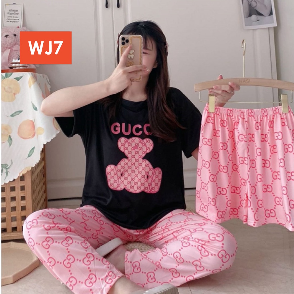 LAPAGO - Piyama Dewasa Wanita Perempuan Import Celana Pendek Celana Panjang - Baju Tidur Kartun Wanita Dewasa 2021-WJ7 - Guci Hitam