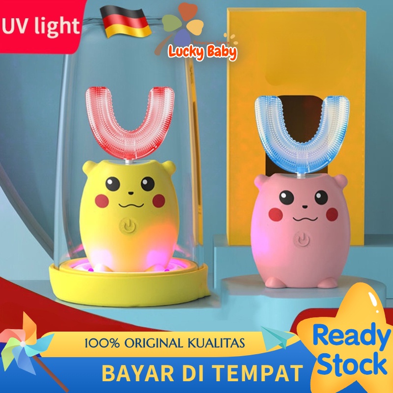 【Debora Mall】Sikat Gigi Elektrik Anak Pikachu Lucu Anit Air UV-Lampu LED Antibakteri Baterai Isi Ulang Gratis Piala Obat Kumur